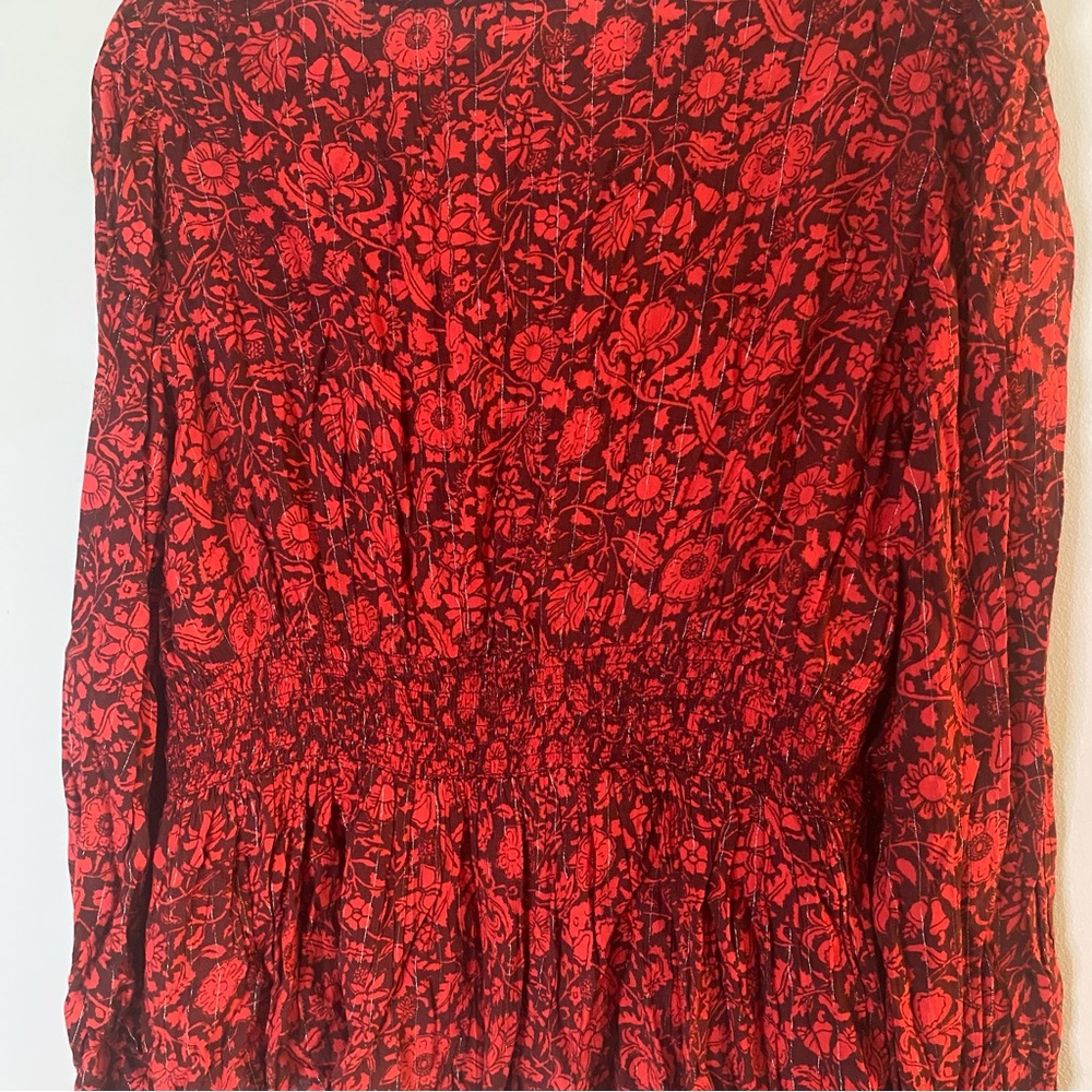 Knox Rose Red Floral Peplum Blouse Long Sleeve Balloon Size XXL - Picture 9 of 11